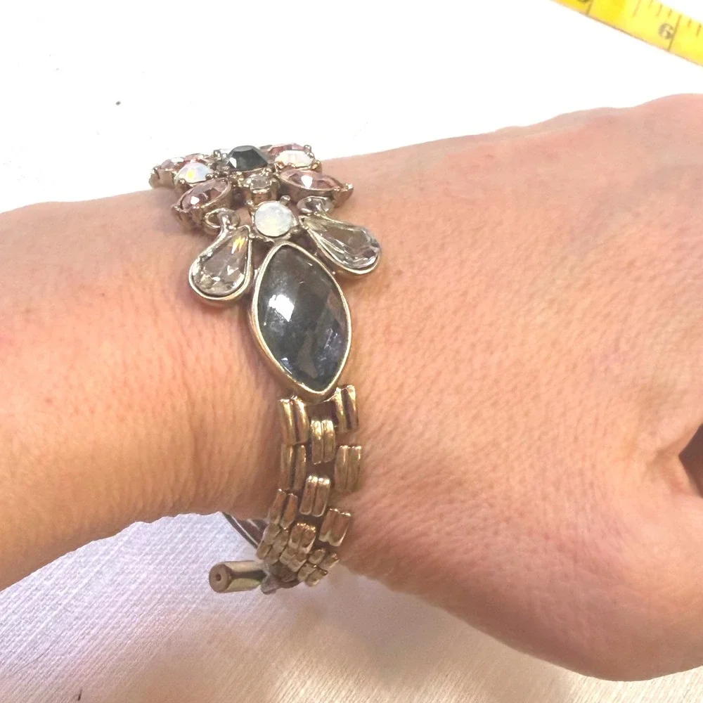Gold Tone Crystal Adjustable Bracelet Floral‎ Station Drawstring Fashion Jewelry